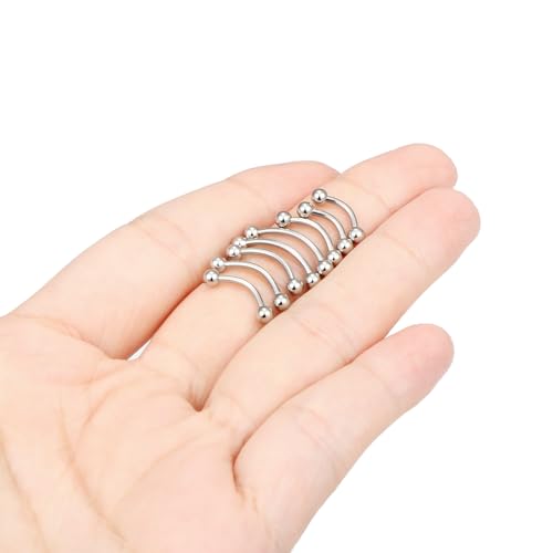 Eyebrow Piercing Jewelry Surgical Steel Vertical Labret Lip Jewelry Curved Barbell Tiny Eyebrow Ring Ear Rook Navel Small Belly Button Ring for Women Men 16g Bar Length 6mm/8mm/10mm/12mm - color: silvertone,ball
