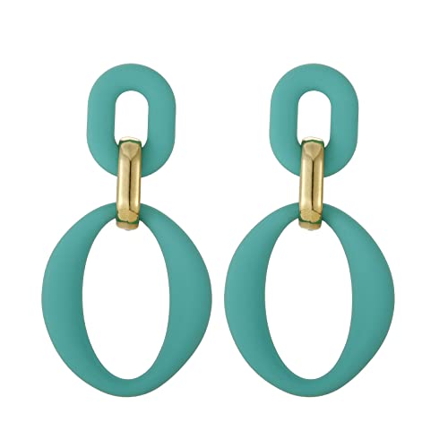 RUOFFETA Acrylic Rectangle Earrings, Fashion Acrylic Square/Oval/Hoop Statement Drop Earrings for Women - color: Aqua Oval