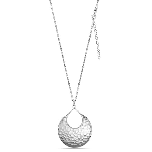 LeCalla 925 Sterling Silver Hammered Necklace for Women | Italian Handmade Hammered Texture Pendant Necklaces | Women's Adjustable Chain Necklace Pendant Jewelry Gift for Her - color: Hammered Drop-30 Inches