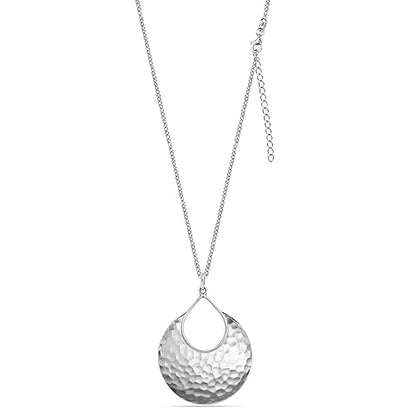 LeCalla 925 Sterling Silver Hammered Necklace for Women | Italian Handmade Hammered Texture Pendant Necklaces | Women's Adjustable Chain Necklace Pendant Jewelry Gift for Her - color: Hammered Drop-30 Inches
