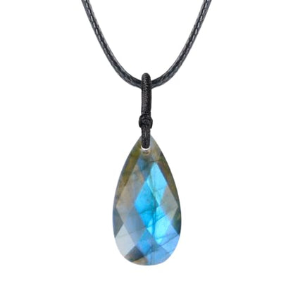 Teardrop Gemstone Necklaces for Women, Healing Crystal Pendant Necklace Birthstone Jewelry for Women - color: Labradorite- faceted