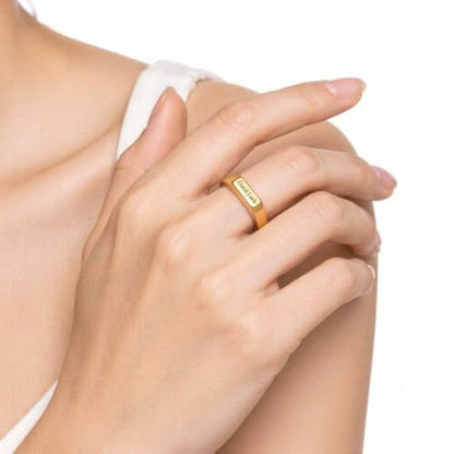 Stainless Steel Square Signet Rings for Men Women Gold/Silver Plain Pinky Thumb Ring, Gift for Dad Husband - color: Rectangle Gold-Custom