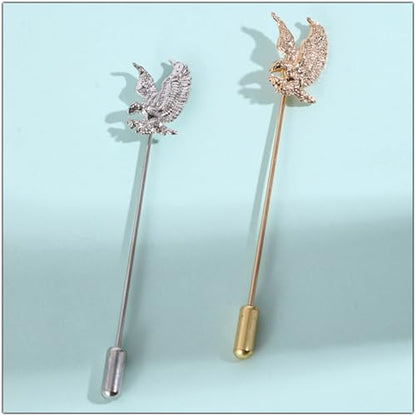 Dreuyet Simple Gold Silver Plated Long Brooch Pins with Cute Animal Antlers Leaves Plant Bees Rabbits Rose Flower Feather Brooch Jewelry for Women Men Elegant Suit Collar Lapel Pin - style: Eagle