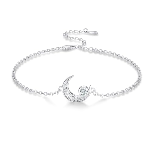 Moon Bracelet for Women 925 Sterling Silver Moonstone/Birthstone Moon Bracelet Butterfly/Dragonfly Bracelet Celtic Moon Butterfly Dragonfly Jewelry Gifts for Women - style: 04 Apr-birthstone