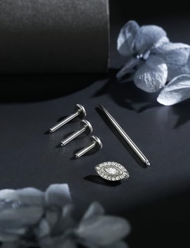 16G Astm F136 Titanium Internal Thread Flat Back Earrings Nose Studs Tragus Forward Helix Conch Cartilage Lobe Earrings Stud Medusa Labret Monroe Lip Ring Piercing Jewelry For Women Men - size: 16G--Style K