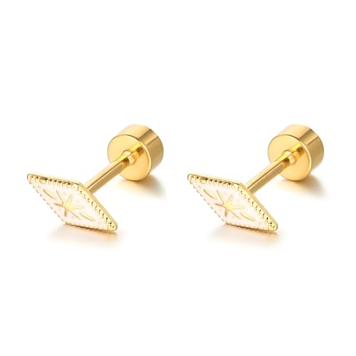Square Stud Earrings for Women Boho Starburst Screw Back Earrings Geometric Flatback Cartilage Helix Earring 14K Gold Plated Hypoallergenic Jewelry Accessories for Party Outfits Trendy Jewelry Gifts - color: D-boho earrings