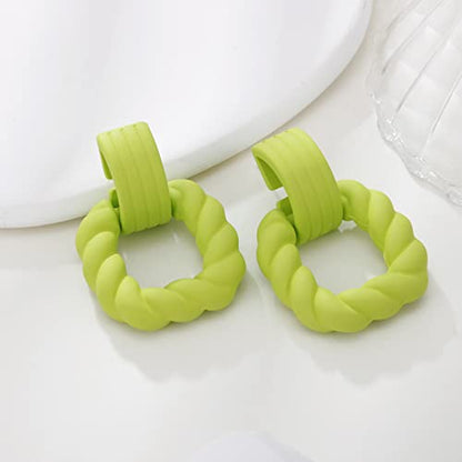 RUOFFETA Rectangle Earrings for Women, Acrylic Square Earrings Twisted Geometric Statement Jewelry - color: Green