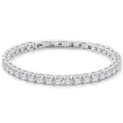 Stainless Steel Adjustable CZ Tennis Bracelet for Women Men | 14K Gold Plated, Round 3mm/4mm/5mm AAAA+ Cubic Zirconia, Dainty Classic, Festival Wedding Jewelry Gift - color: Steel, size: CZ 5mm