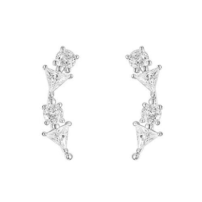 PAVOI 14K Gold Plated Cubic Zirconia Ear Crawler Earrings - Faux Diamond Ear Climber Fashion Earrings for Women - style: Geometric
