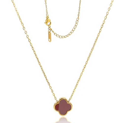 Four Leaf Clover Necklace 18K Gold Plated Necklaces for Women Lucky Flower Pendant Adjustable Link Chain Stainless Steel Dainty Trendy Simple Jewelry Gifts for Women - color: 1G-Red