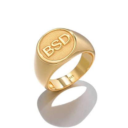 925 Sterling Silver Personalized Letter Signet Pinky Ring for Men Custom Initial Engraved Monogram Chevalier Ring - color: Gold