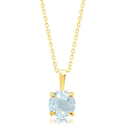 MAX + STONE 14k White or Yellow Gold Gemstone Round Pendant Necklace for Women 6mm Solitaire Birthstone with 18 Inch Cable Chain - color: Genuine Aquamarine