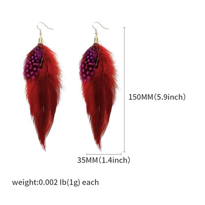 Bohemian Feather Dangle Earrings for Women with Shell Beads Long Tassel Design Drop Earrings - style: Style-Red