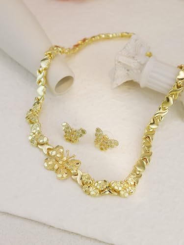 Women's Gold wedding Jewelry Set Tricolor Hugs Kisses Heart necklace set - color: Butterfly heart set