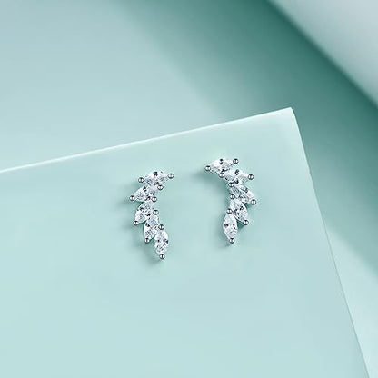 Rnivida 925 Sterling Silver Dainty Cz Climber Stud Earrings, Hypoallergenic Small Cubic Zirconia Ear Crawler Earring for Women - color: Wing- Silver