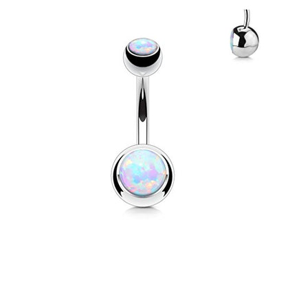 14GA Surgical Steel & Synthetic Opal Resin Belly Button Rings for Women | 3/8" Length, 5mm x 8mm Ball, Classic Look, Super High Quality - style: 1- Opal White