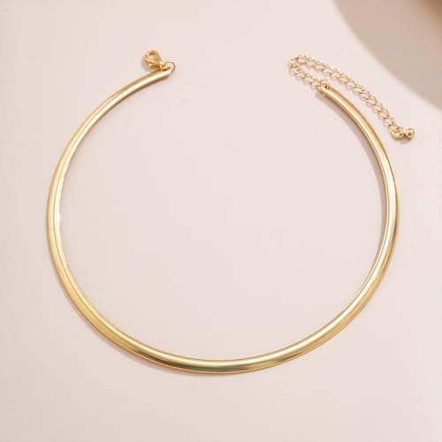 Chunky Gold Choker Necklaces for Woman Fashion Thick Statement Collar Necklace Adjustable Trendy Large Circle Hoop Jewelry Rock Prom Accessories - color: Gold