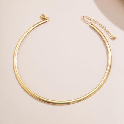 Chunky Gold Choker Necklaces for Woman Fashion Thick Statement Collar Necklace Adjustable Trendy Large Circle Hoop Jewelry Rock Prom Accessories - color: Gold