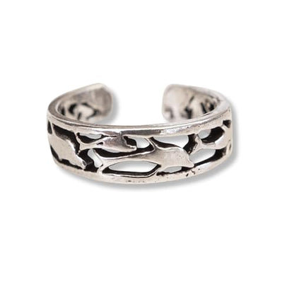 Sterling Silver Toe Ring, Adjustable Open Band, Handmade | Fits Toe, Knuckle or Pinky Ring | One Size Fits Most | Comfortable to Wear | Minimalist Style | Water Resistant - style: Dolphins Band