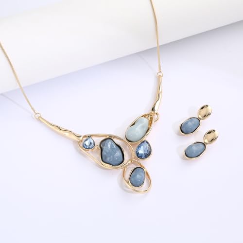 Chunky Statement Jewelry Set Blue Ocean Seashell Choker Necklaces Earrings Set for Women Pearl Bib Collar Necklaces for Party Prom Pageant Summer Fashion Jewelry Unique Birthday Gift - style: imitation pearl crystal JS gold blue
