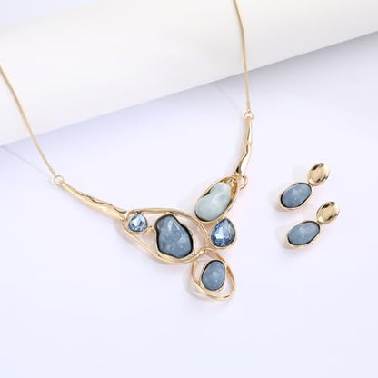 Chunky Statement Jewelry Set Blue Ocean Seashell Choker Necklaces Earrings Set for Women Pearl Bib Collar Necklaces for Party Prom Pageant Summer Fashion Jewelry Unique Birthday Gift - style: imitation pearl crystal JS gold blue