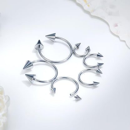 Ruifan 20G 18G 16G 14G 12G 8G 6G 4G 2G Horseshoe Nose Ring Titanium Septum Rings Piercing Jewelry Internally Threaded Gauges Cartilage Conch Helix Rook Lip Tragus Earring Hoop Eyebrow For Women Men - size: Spike: 16G - 8MM