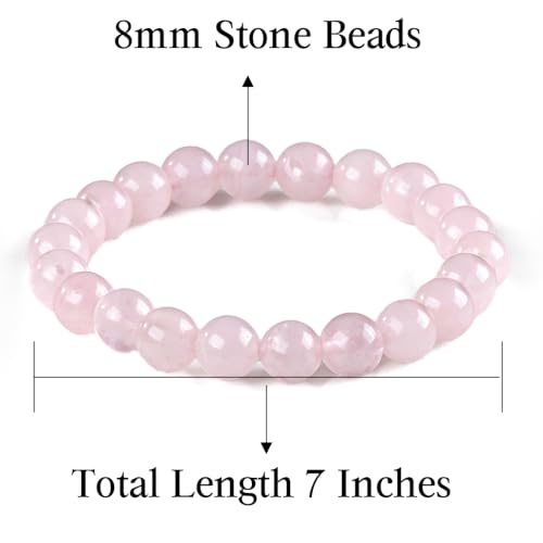8mm Beaded Bracelets for Women, Natural Crystal Gemstone Energy Bracelets - color: Pink Crystal