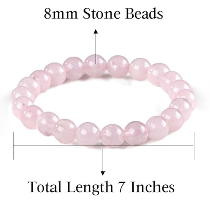 8mm Beaded Bracelets for Women, Natural Crystal Gemstone Energy Bracelets - color: Pink Crystal