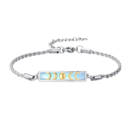 Waves/Tree of Life/Mushrooms/Moon Phase/Butterfly/Hummingbird Bracelet/Anklet 925 Sterling Silver Adjustable Abalone Shell Bar Bracelet/Anklet Summer Jewelry Gifts for Women - color: Moon Phase-Moonstone, size: Bracele 7"+2"