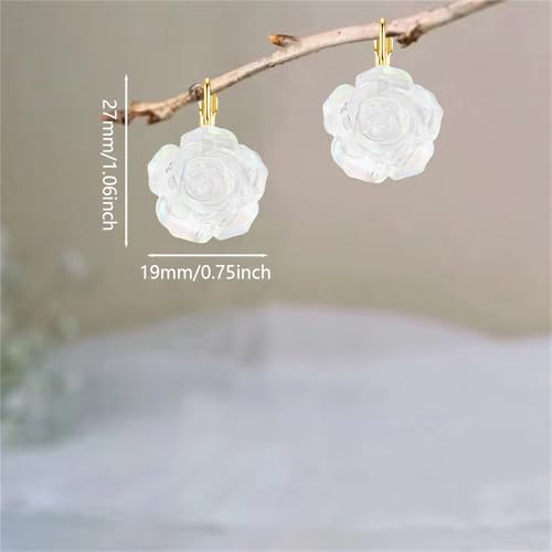 Handmade Bohemian Aesthetic Dainty Acrylic Flower Petal Leverback Earrings Sparkly 14K Gold Floral Dangle Drop Earrings for Women - color: White