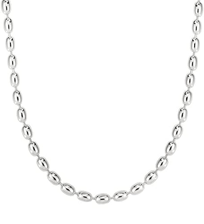 Savlano 925 Sterling Silver Oval Rice Bead Strand Chain Necklace For Women - Made in Italy Comes With a Gift Box - style: 4MM