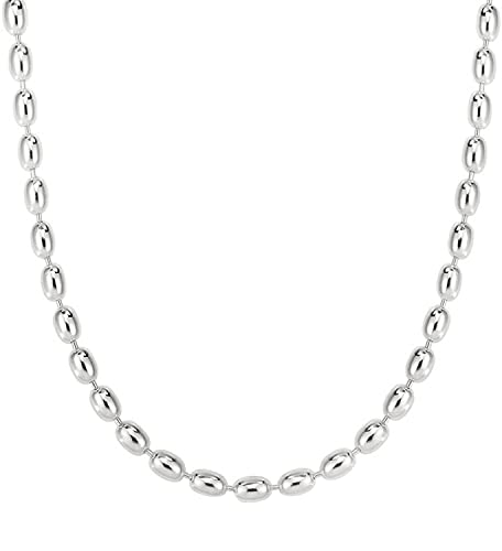 Savlano 925 Sterling Silver Oval Rice Bead Strand Chain Necklace For Women - Made in Italy Comes With a Gift Box - style: 4MM