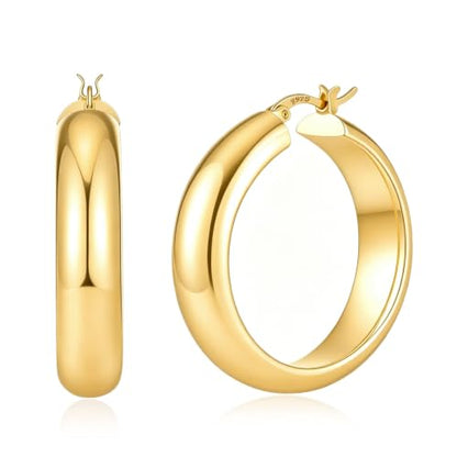 8mm Wide Gold Hoop Earrings for Women Hypoallergenic 925 Sterling Silver post Lightweight Large 14k Chunky Gold Hoop Earrings for Women 20/30/40/50/60mm - color: Gold 30mm