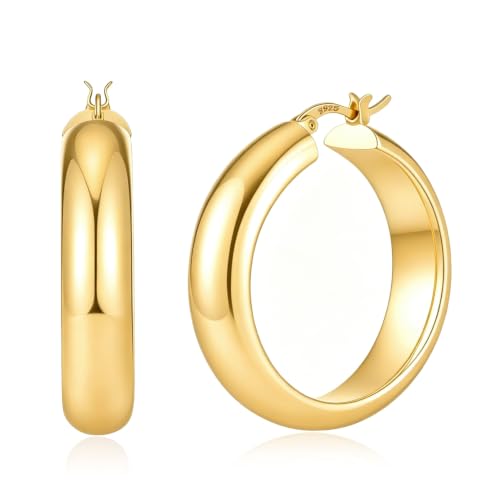 8mm Wide Gold Hoop Earrings for Women Hypoallergenic 925 Sterling Silver post Lightweight Large 14k Chunky Gold Hoop Earrings for Women 20/30/40/50/60mm - color: Gold 30mm