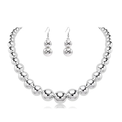 Cryshimmer Pearl Choker Necklace for Women Faux Pearl Beads Strand Necklace Earring Set Costume Jewelry,Gift for Wife Mother - color: Silver Plated