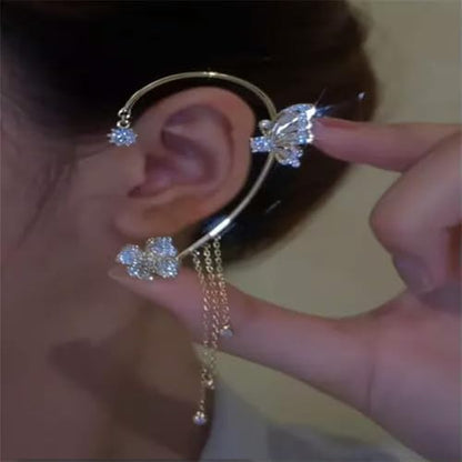 Gold Plated Zircon Butterfly Ear Cuff Clip Non Piercing Wrap Jewelry Earring New-Left-Gold Butterfly Tassel(1pc) - color: Left-gold Butterfly Tassel(1pc)