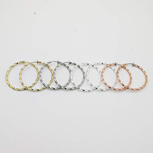 LAXPICOL Twisted Clip On Earrings 4PCS Different Color Gold Silver Black Rose 1.18IN .57IN .96IN .36IN Hoop Earrings Clip On Earrings for Women No Piercing - color: 1.57in