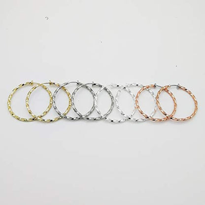 LAXPICOL Twisted Clip On Earrings 4PCS Different Color Gold Silver Black Rose 1.18IN .57IN .96IN .36IN Hoop Earrings Clip On Earrings for Women No Piercing - color: 1.57in