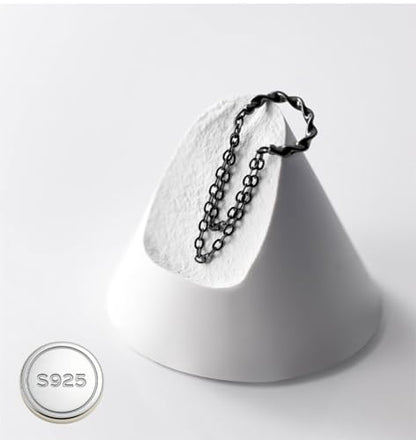 Reffeer Solid 925 Sterling Silver Cuff Earrings Chain Cartilage Wraps for Women Teens Minimalist Cuff Earrings No Piercing - color: C-Black