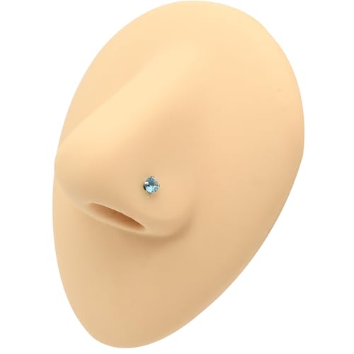 6-Piece Nose Piercing Studs Set, 20G Stainless Steel Nose Studs, 3mm Crystal Heart Star Round Shapes, 0.8x7mm Bone - color: Lake Blue