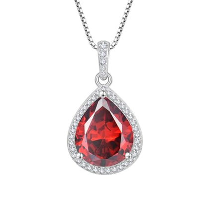 FJ Teardrop Pendant Necklace 925 Sterling Silver Birthstone Jewelry for Women - color: 01 January-Garnet