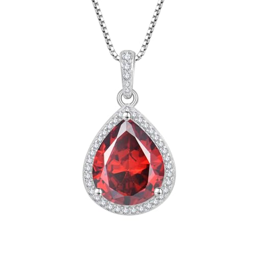 FJ Teardrop Pendant Necklace 925 Sterling Silver Birthstone Jewelry for Women - color: 01 January-Garnet