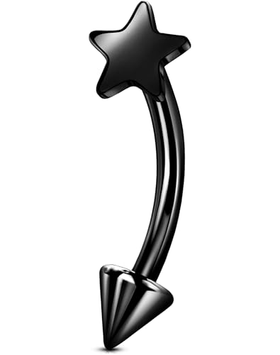 OUFER Rook Piercing Jewelry, G23 Solid Titanium Eyebrow Rings, Heart Vertical Labret Lip Jewelry, 16G Curved Barbells, Daith Rook Earrings for Women Men - color: Black Star, size: 16G 8mm