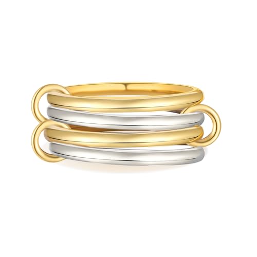 14K Gold Plated Interlocked Stackable Rings for Women, Statement Multi Ring Mixed Metals Stack, Two-Toned interlocking rings Stacking Jewelry - color: silver gold-4pcs set, size: 10