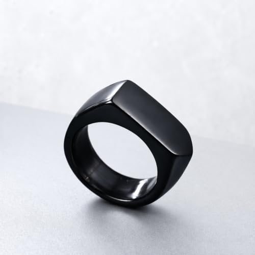 MYNENEY Stainless Steel Square Shape Signet for Men Statement Ring - color: Arrow Black