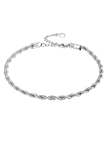 FaithHeart Waterproof Ankle Bracelets for Women, 1/2/3Pcs Non Tarnish Stainless Steel Layered Anklet Set Paperclip Figaro Cuban Link Chain Dainty Summer Beach Jewelry Gift Adjustable Size - style: f.Figaro - Silver