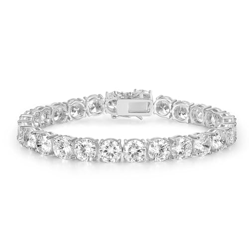7.0MM Tennis Bracelet for Men Women,18K White/Yellow Gold Plated 7.0mm Round Cubic Zirconia Classic Tennis Bracelet - color: 7MM-White Gold Plated, size: 6.5 inch