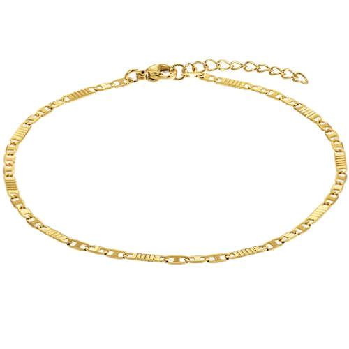 Gold Stainless Steel Anklet Chain for Women Adjustable Ankle Bracelet Fashionable Simple Design, Round mold chain - color: Gold+ Figure eight chain, size: 22+3cm