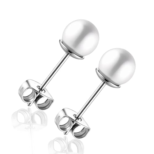 Titanium Ball Earrings Hypoallergenic Studs for Women Men Sensitive Ears Black 3mm 4mm 5mm Titanium Backs - style: 6mm pearl