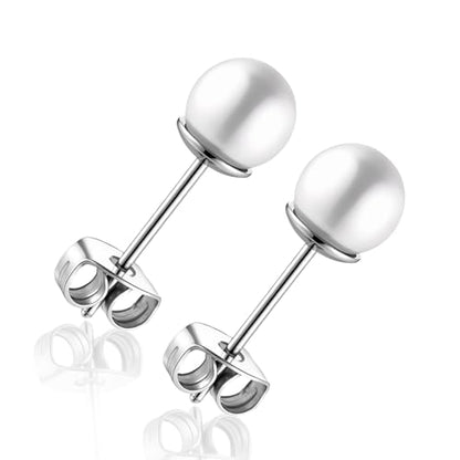 Titanium Ball Earrings Hypoallergenic Studs for Women Men Sensitive Ears Black 3mm 4mm 5mm Titanium Backs - style: 6mm pearl
